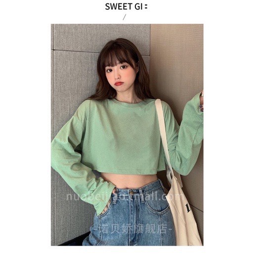 Áo Thun Croptop Tay Dài Vải Cotton 65%