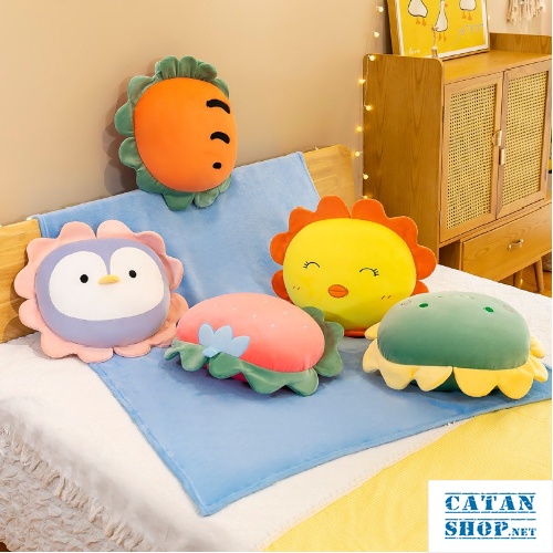 BỘ CHĂN GỐI VĂN PHÒNG 2IN1 HÌNH THÚ VIỀN HOA, THIẾT KẾ KÈM MỀN THUẬN TIỆN