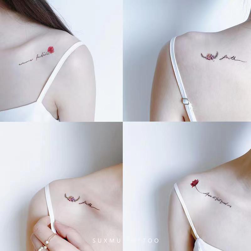 1 Bộ (((4 Mẫu) Hình Xăm Dán Tạm Thời Chống Nước Chống Mồ Hôi Lâu Trôi Họa Tiết Hoa Tiếng Anh Cho Nữ 5 * 10CM