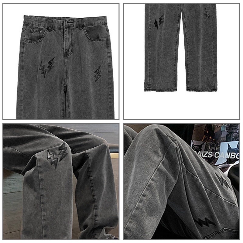 Quần baggy Jean ống suông form nam nữ unisex in hình SẤM SÉT ⚡️ 003 màu XÁM  Nam nữ unisex  Quần baggy ống rộng July7