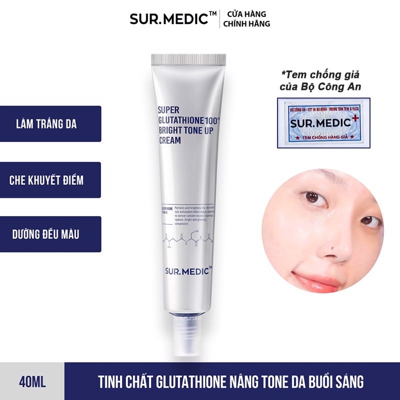 Kem Dưỡng Nâng Tông Trắng Da SURMEDIC Super Glutathione 100 Bright Tone Up Cream 40ml