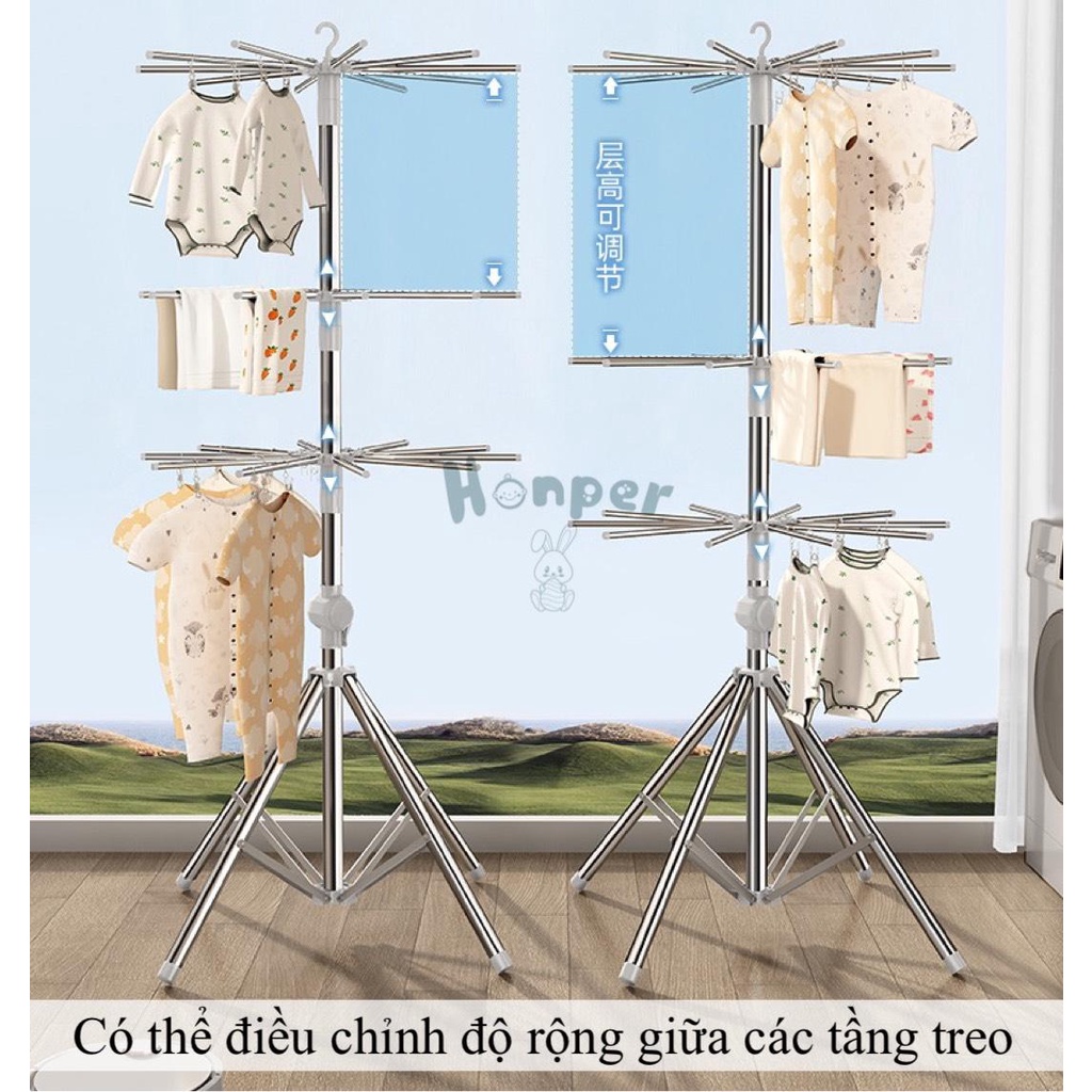 Cây phơi đồ đa năng 3 tầng thông minh có thể tách rời độc lập bằng inox cao cấp (loại 60 kẹp)