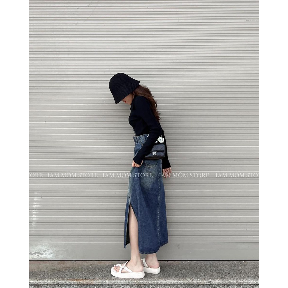 Chân váy jean gân