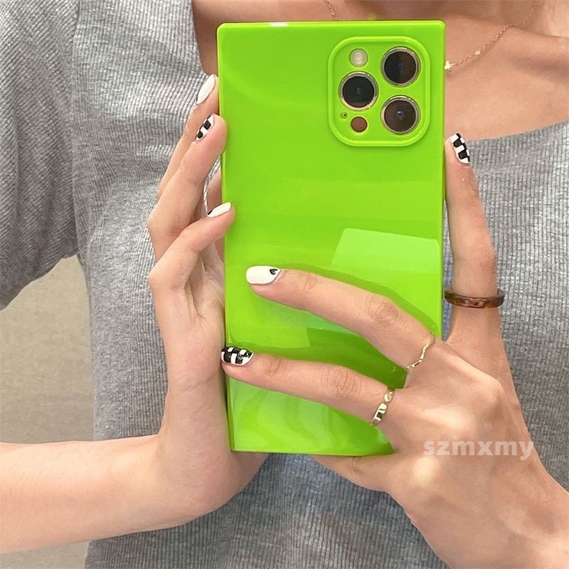 Ốp Điện Thoại Viền Vuông Màu Kẹo Huỳnh Quang Cho Iphone 14 12 13 11 Pro X / XS Max XR 7 8 14plus