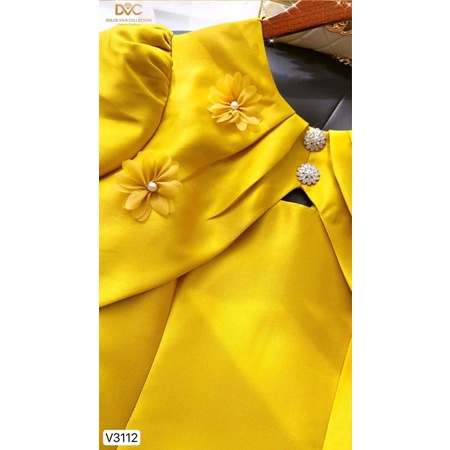 V3112 váy xoè màu vàng dính hoa