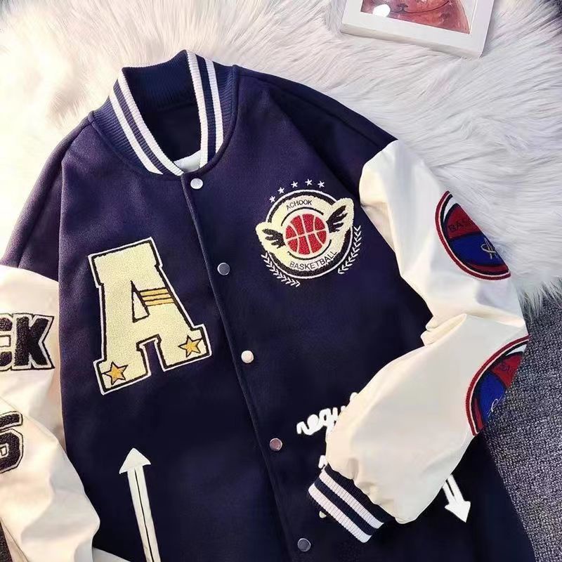 Áo Khoác Bóng Chày Varsity Basketball chữ A xanh hải quân thể thao ngầu ngầu