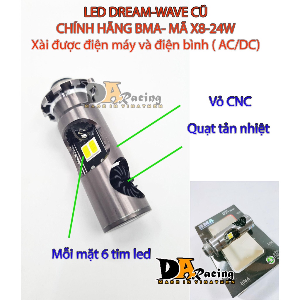 Bóng Pha LED BMA-X8 lắp Dream- Wave siêu sáng - Chân M5 Chạy Điện Bình Điện Máy