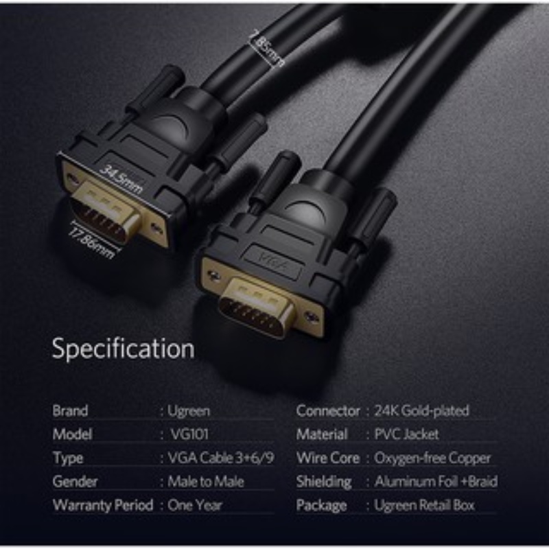 Cáp VGA 2 Đầu Mạ Vàng VG101 UGREEN Chính Hãng