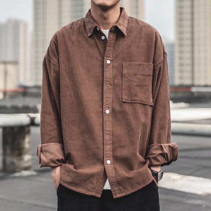 Áo sơ mi tay dài vải nhung tăm gân mịn vintage, áo sơ mi độc lạ phong cách [Ảnh thật chụp tại shop]