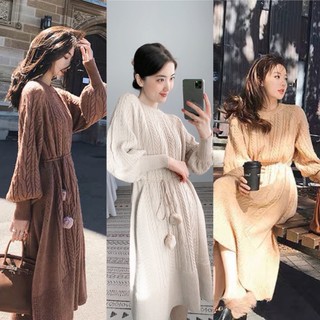 Váy len suông thừng tay bồng kèm dây quả bông Hàng QC