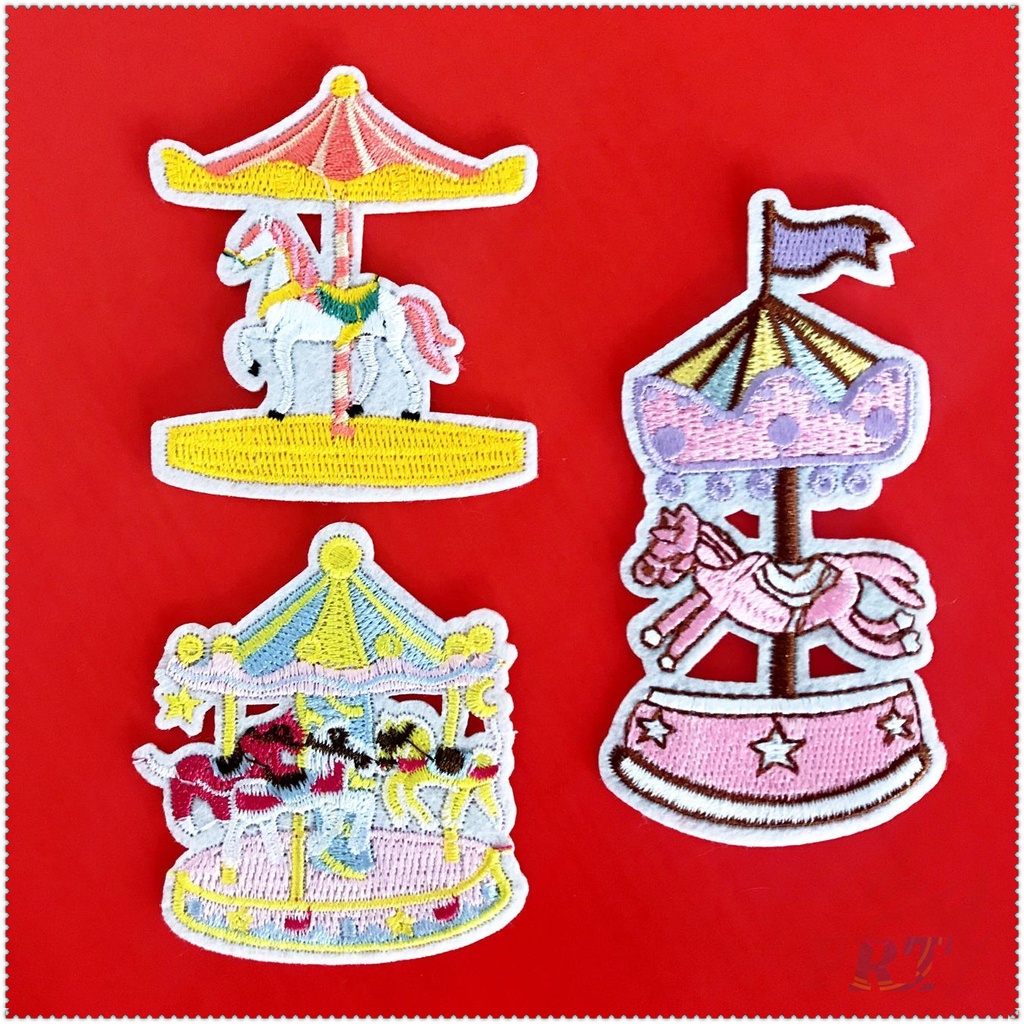 ☸ Sân Chơi - Sắt Quay Ngựa Gỗ Trên Miếng Vá ☸ 1 Sticker Ủi Thêu Hình Huy Hiệu