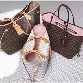 Túi xách lv neverfull hoa nâu/ô trắng, nâu size 33 - by anh dinh phuong