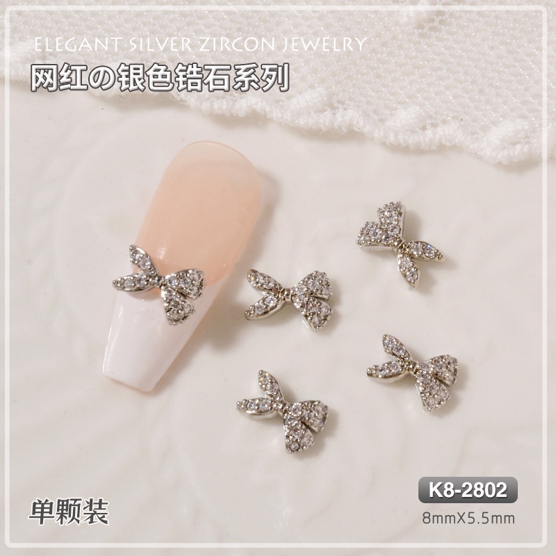 CHARM CAO CẤP Charm nơ đính đá Zircon sang trọng, charm nơ trang trí móng tay nghệ thuật, phụ kiện nail salon