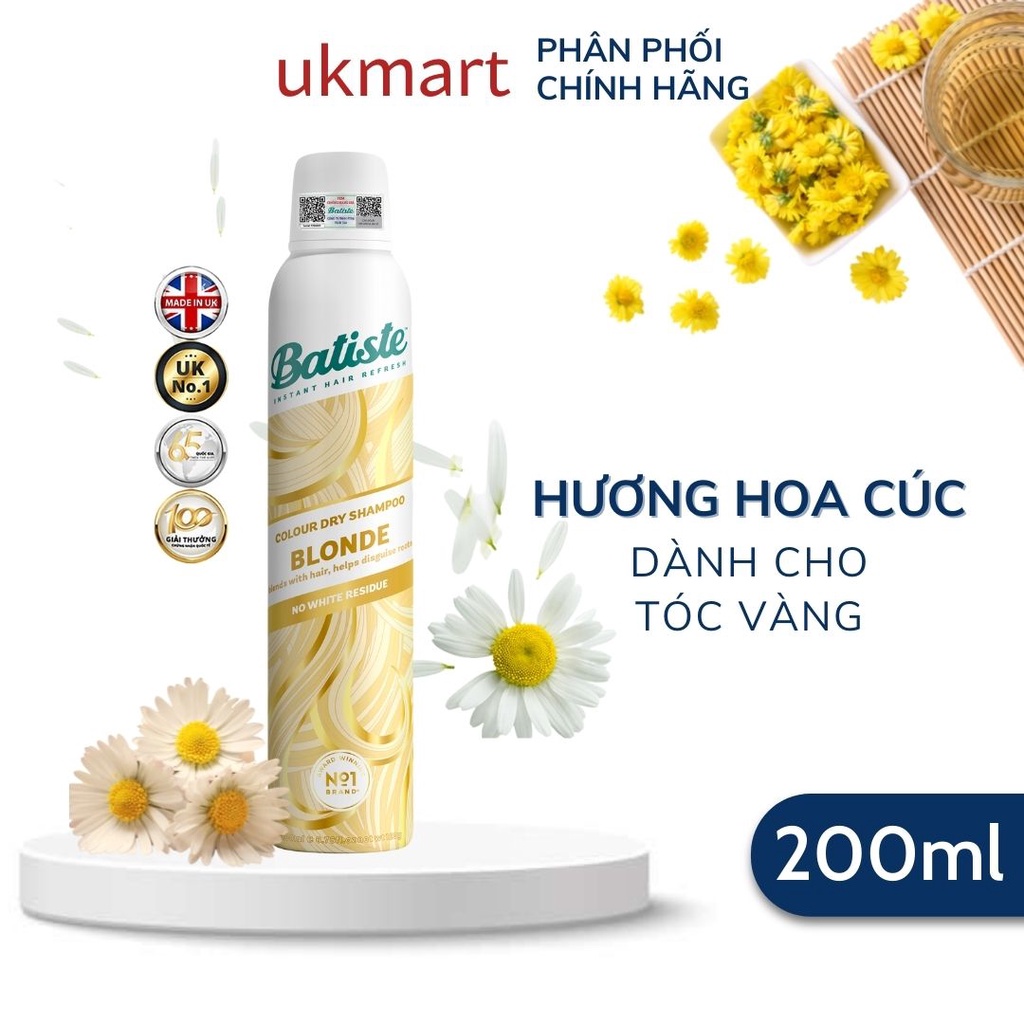 Dầu Gội Khô Batiste 200ml, Batiste 50ml Dry Shampoo Gội khô Anh Chính Hãng 100% UK