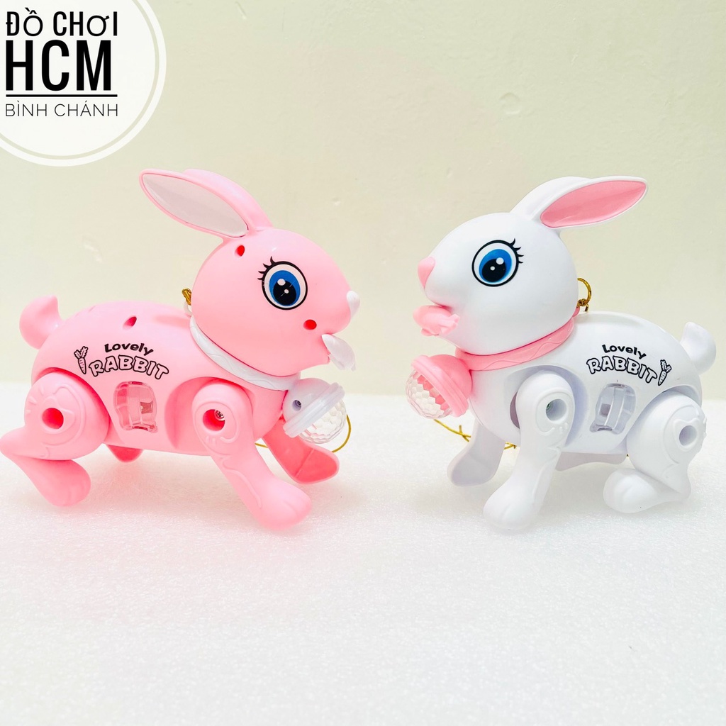 Đồ chơi giải trí thỏ pin có đèn nhạc kèm dây cho bé dắt đi dạo dành cho bé yêu thích động vật, thỏ con