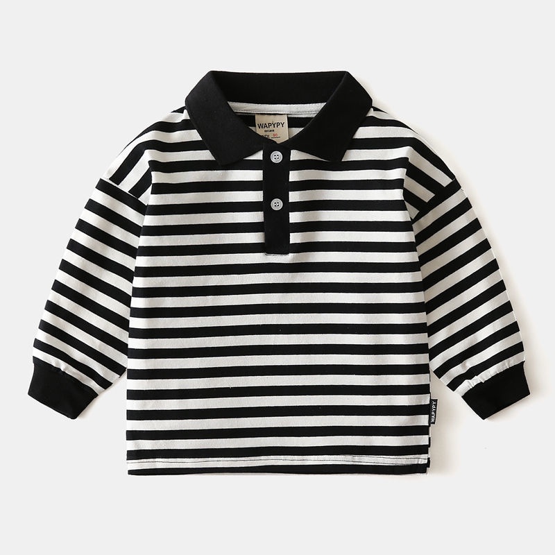 Áo Thun POLO Dài Tay Họa Tiết Kẻ Sọc Phong Cách Hàn Quốc Thời Trang Xuân Thu Cho Bé Trai