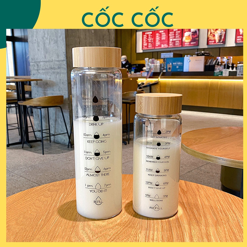 Bình thủy tinh chia vạch nắp gỗ Cốc cốc dung tích 700ml,1000ml chống đổ, tràn,nhỏ gọn mang đi xa tiện lợi,dùng hàng ngày