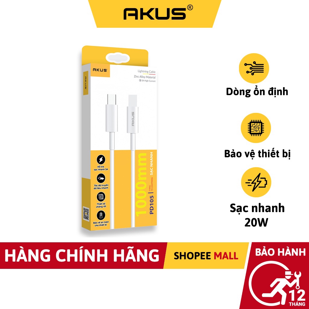 Dây sạc nhanh 20w Akus PD105 cáp type c to-Hàng-Bảo hành 12 tháng