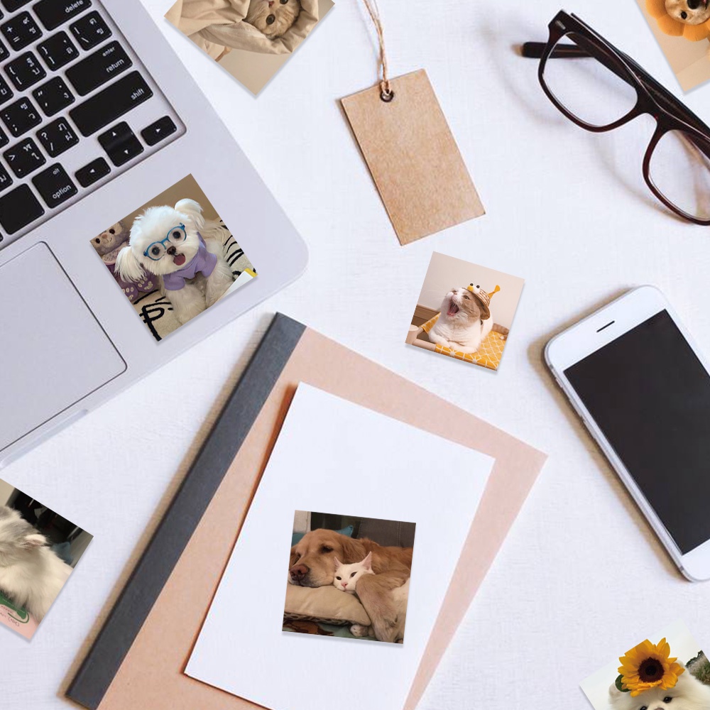 Bộ 52 Miếng Dán Họa Tiết Hoạt Hình Chó Mèo Vui Nhộn Trang Trí Nhật Ký / Laptop / Vali / Ván Trượt