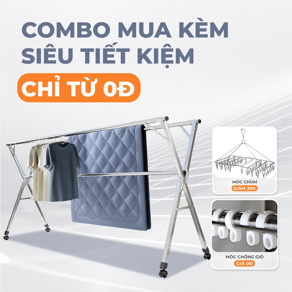 Sào phơi quần áo AVOHOME chính hãng loại giàn phơi có bánh xe treo quần áo cho cả gia đình | BigBuy360 - bigbuy360.vn