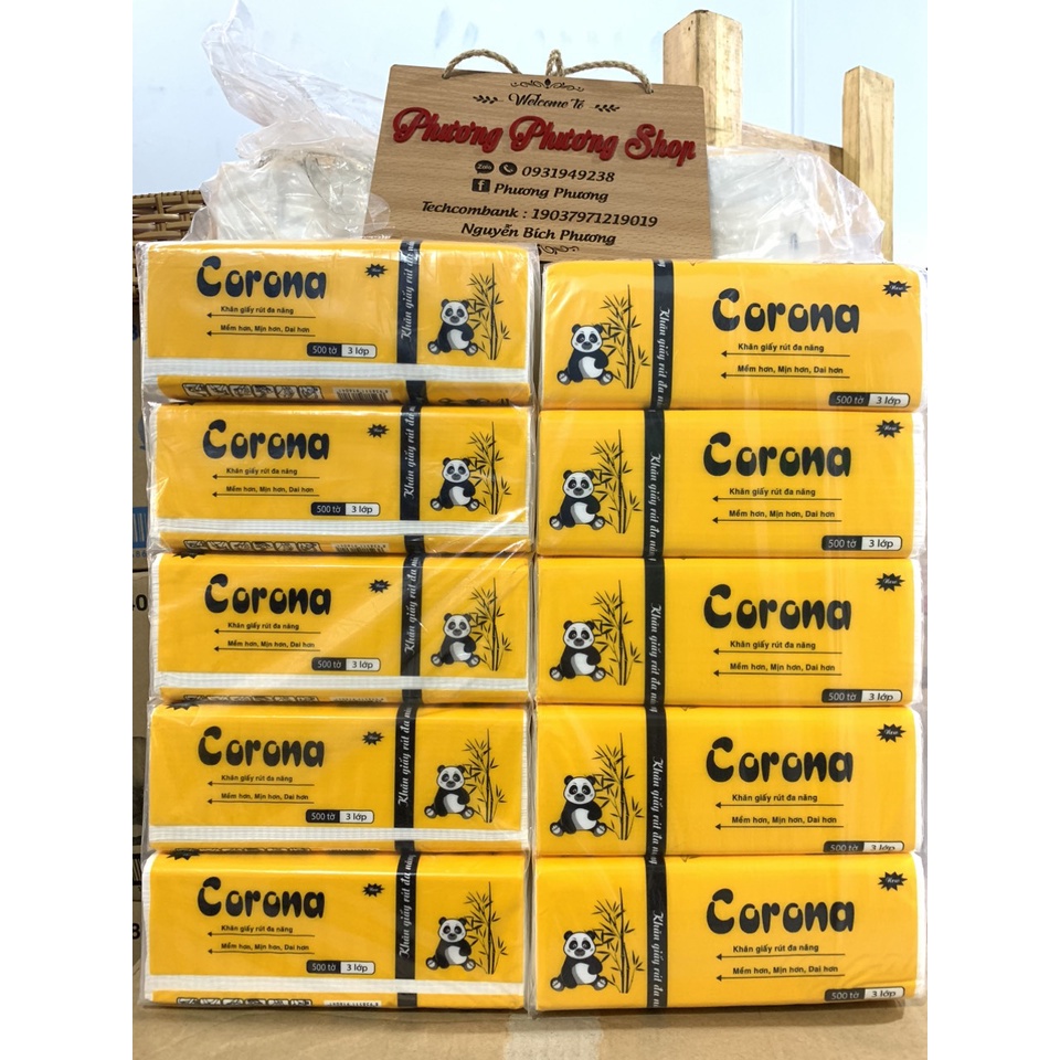 [HCM] Combo 10 gói khăn rút gấu trúc Corona 500 tờ