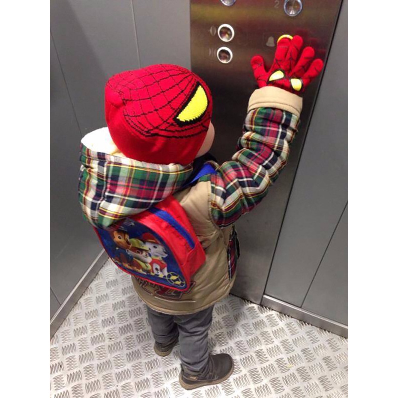 DISNEY Bộ Mũ Dệt Kim Và Găng Tay Hóa Trang Marvel Spiderman Cho Bé Trai
