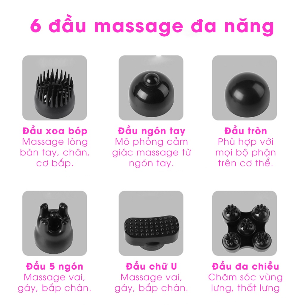 Máy đấm lưng massage cầm tay 6 đầu thay thế phiên bản cao cấp nhất 2022, BẢO HÀNH 12 THÁNG
