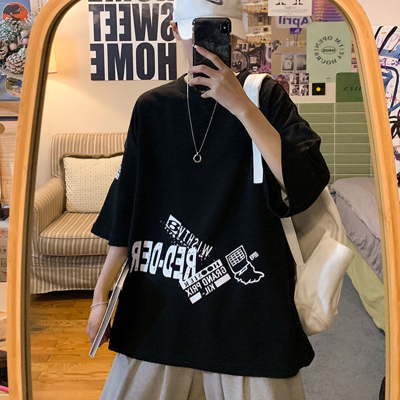 Áo Thun Tay Lỡ Dáng Rộng Thời Trang Mùa Hè Phong Cách Hàn Quốc Cho Nam