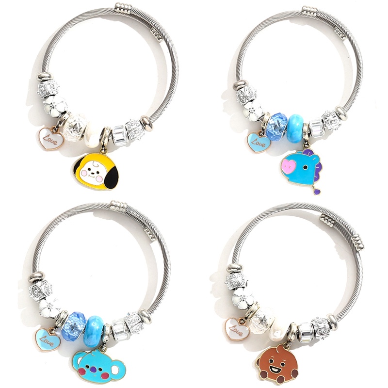 Vòng Tay Mặt Hình BT21 Hoạt Hình Bằng Thép Không Gỉ Dễ Điều Chỉnh Thời Trang Cho Nữ