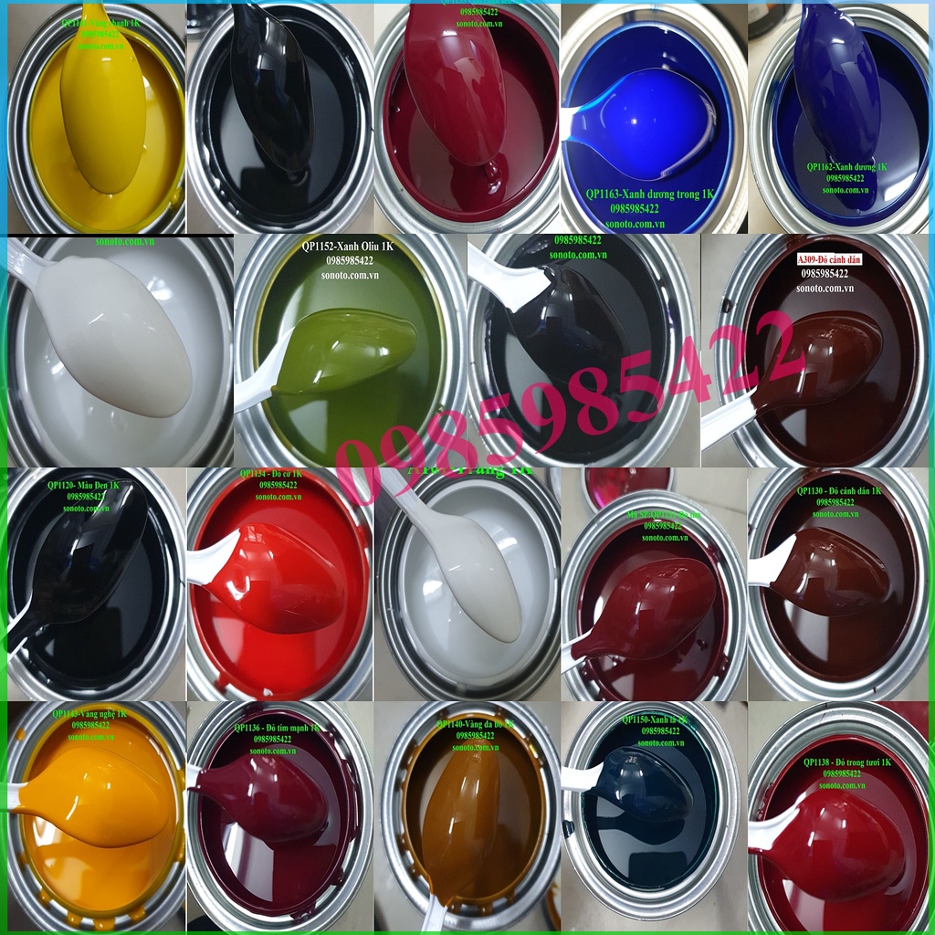 Sơn màu Autopaint 1K lon 1 Lít nước sơn màu trắng, đen, đỏ xanh dương xanh lá vàng cho ô ô kim loại gỗ SONQUANGPHU8856