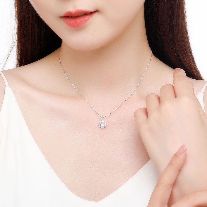 Dây chuyền bạc nữ Miêu Bạc vòng cổ đá tròn trắng sang chảnh bạc 925 thời trang phụ kiện trang sức D400763