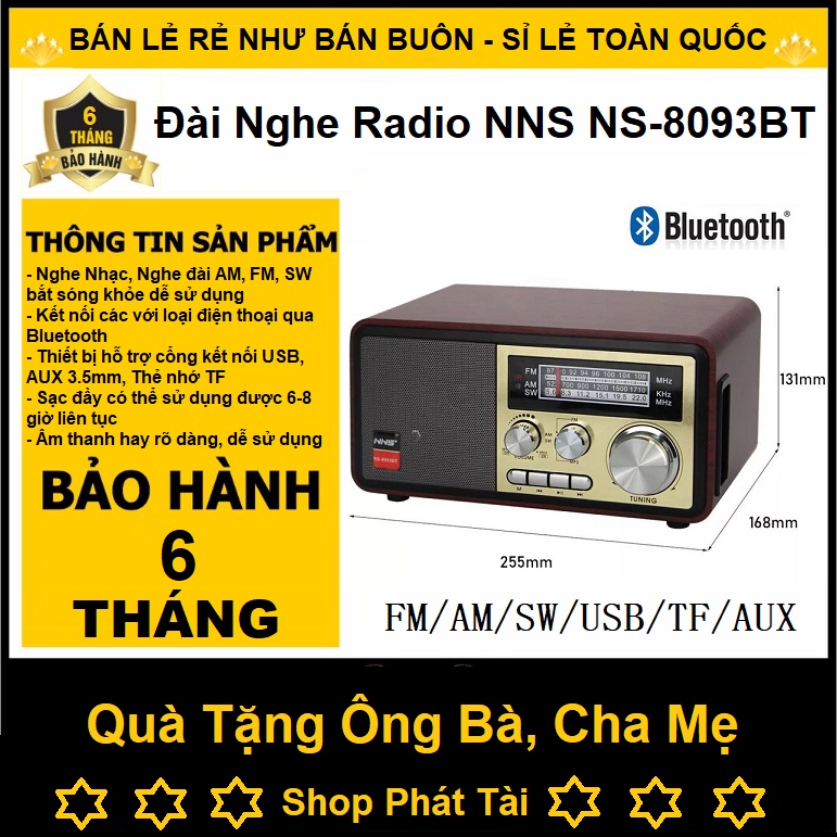 Đài Radio Model NS-8093BT, Bluetooth Chính Hãng NNS, Bắt Sóng FM, AM