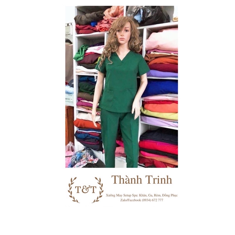 Đồng phục spa COTTON LẠNH CAO CẤP  , bộ Scrubs, Blouse cổ tim phòng khám, phòng mổ, chất COTTON LẠNH CAO CẤP