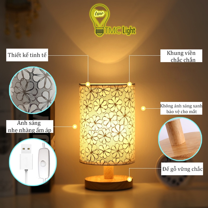 Đèn ngủ để bàn, đèn led điều chỉnh độ sáng T10 - TMC Store - Đế gỗ decor phòng sang trọng | BigBuy360 - bigbuy360.vn