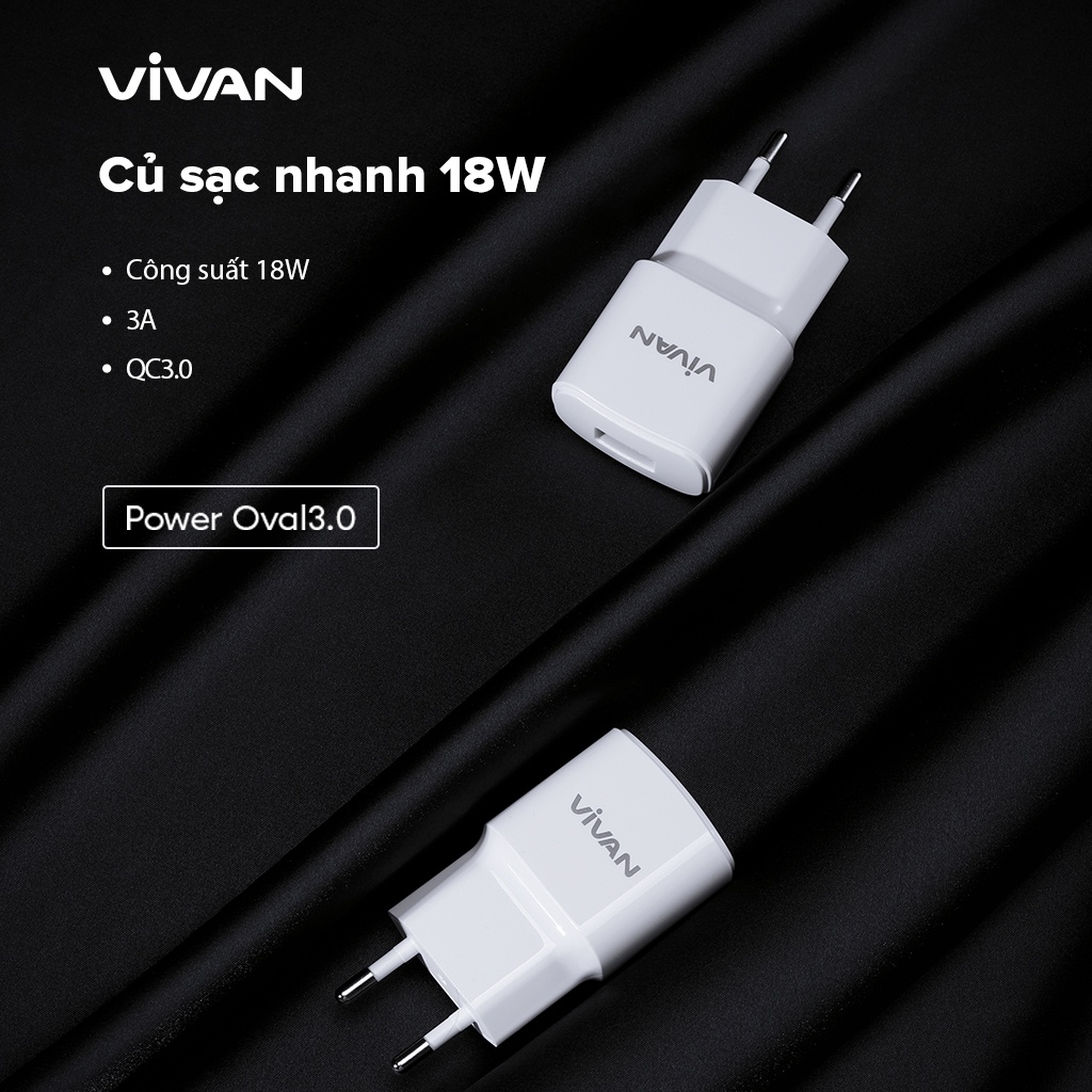 Cốc sạc VIVAN Power Oval 3.0 II 18W  3A(kèm cáp sạc Type C) Hỗ trợ Sạc Nhanh Sạc Nhanh QC 3.0 Xiaomi Samsung Huawei