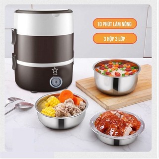Hộp cơm giữ nhiệt 3 tầng hâm nóng thức ăn cắm điện bằng inox star hot lunch box - hộp cơm hâm nóng