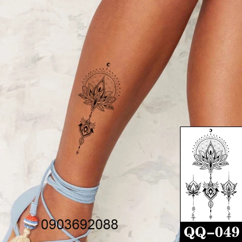 Hình Xăm Dán HCM, Hình Xăm Dán Tạm Thời Ivy Store, Sticker Tattoo Hoa Sen 10.5 x 6cm