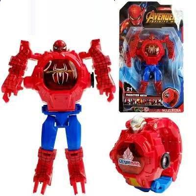Đồng hồ biến hình robot, chiếu hình cho các bé: siêu nhân nhện, người sắt