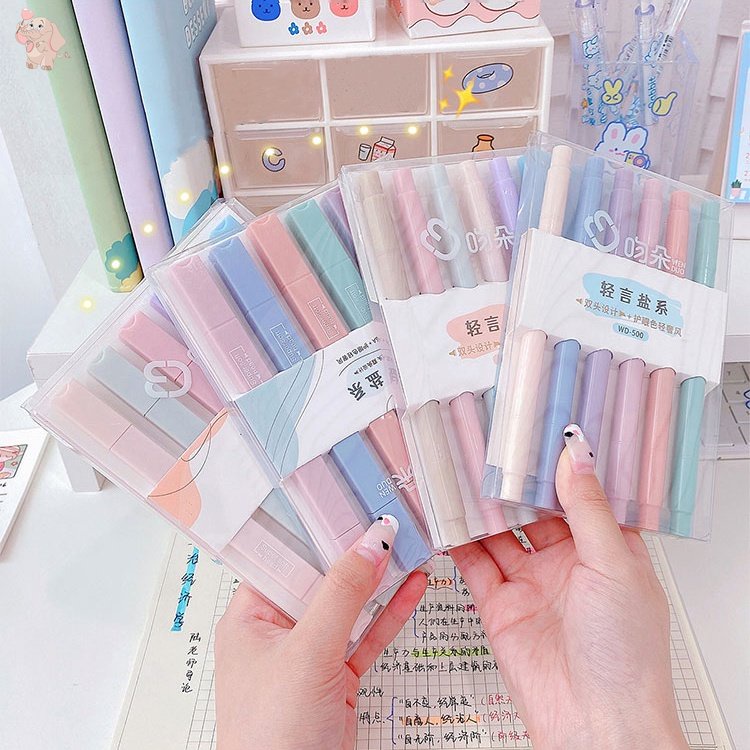 Bút Dạ Quang Đầu Siêu Mềm 6 Màu Phong Cách Sang Trọng