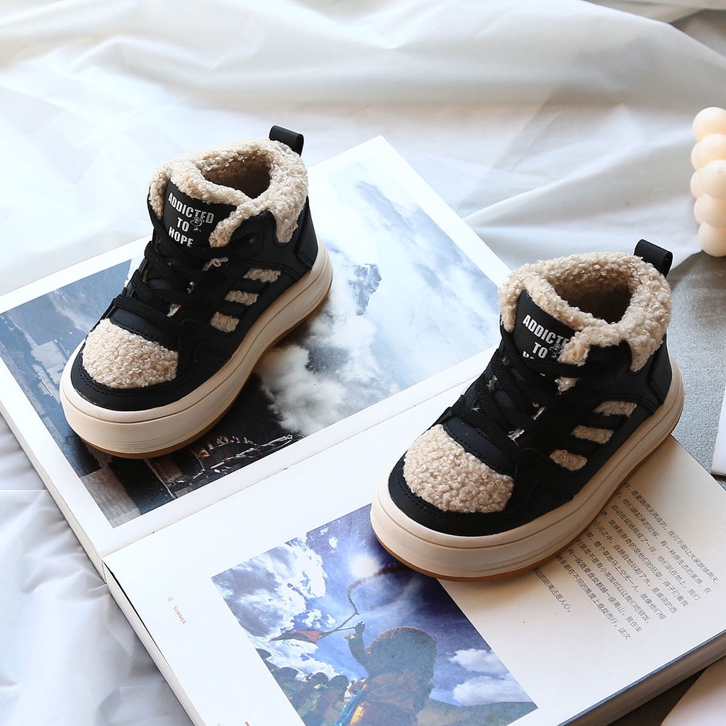 Giày Bốt Cotton Phối Lông Cừu Dễ Thương Cho Bé