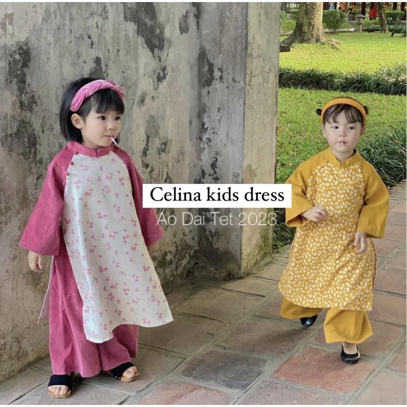 Áo Dài Bé Gái CELINA D05 Áo Dài Cách Tân Cho Bé Gái Thiết Kế Cổ Tàu Chất Liệu Nhung Tăm Cao Cấp Hoạ Tiết Hoa Xinh Xắn