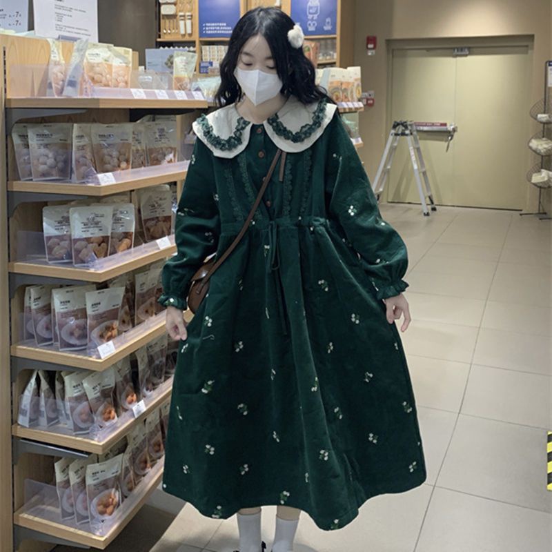 🎀váy babydoll Đầm Công Chúa Dáng Rộng Cổ Búp Bê Màu Xanh Lá Giáng Sinh Phong Cách Nhật Bản Ngọt Ngào Cho Nữ