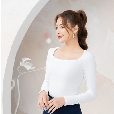 Áo thun nữ tay dài NA04 cổ vuông chất borip Loza LT902190