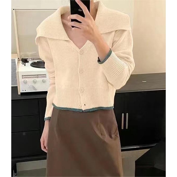 Áo Khoác cardigan Dệt Kim Tay Dài Màu Tương Phản Thời Trang Thu Đông Hàn Quốc