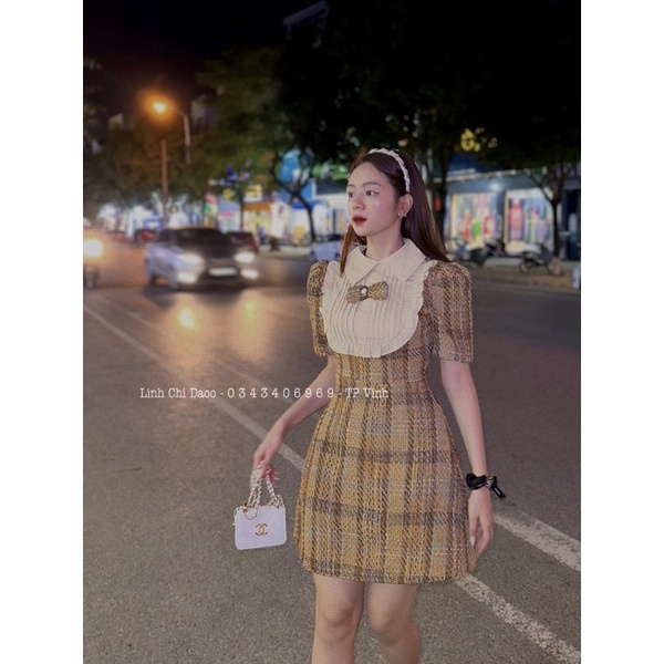 Váy dạ phối cổ nơ