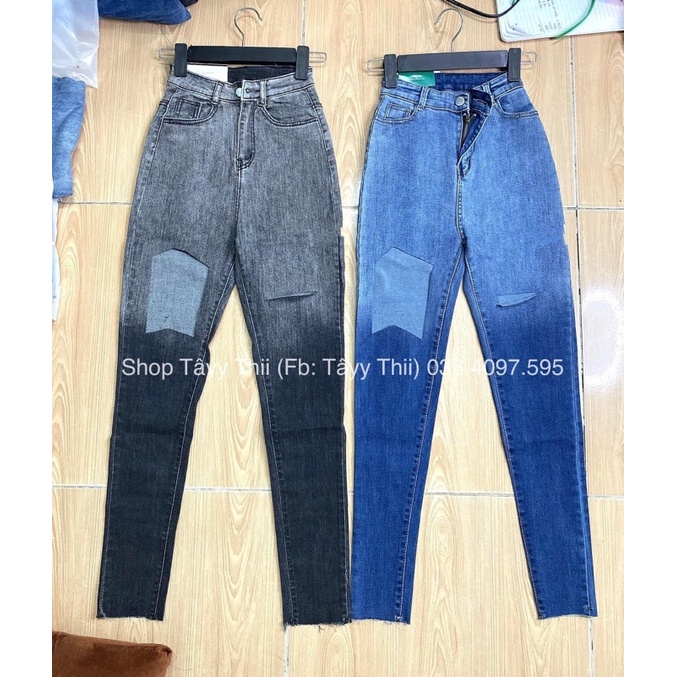 🌟Quần Jeans Dài Lưng Cao Co Giãn Rách Ô