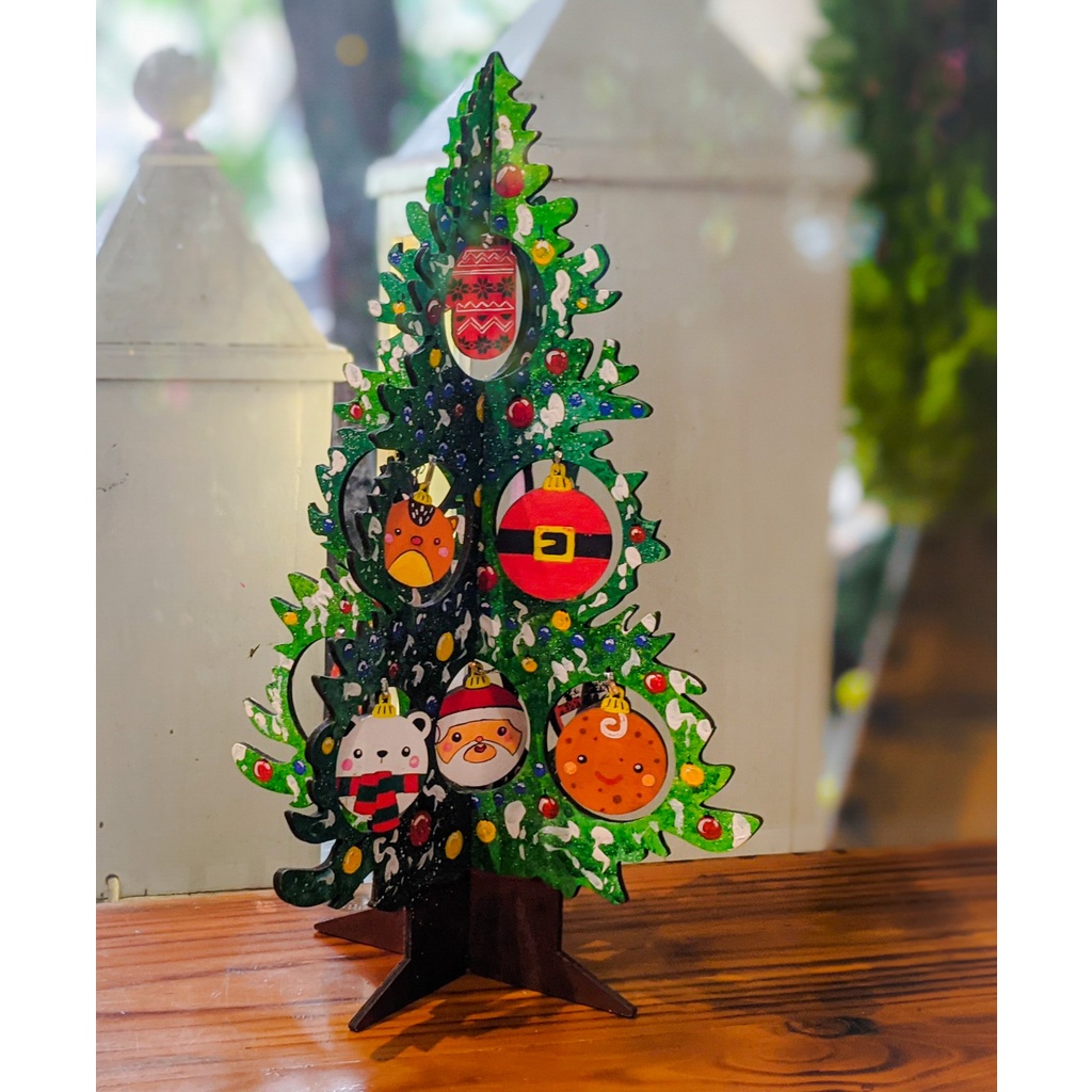 Cây thông DIY để bàn kèm phụ kiện và chân đế xoay