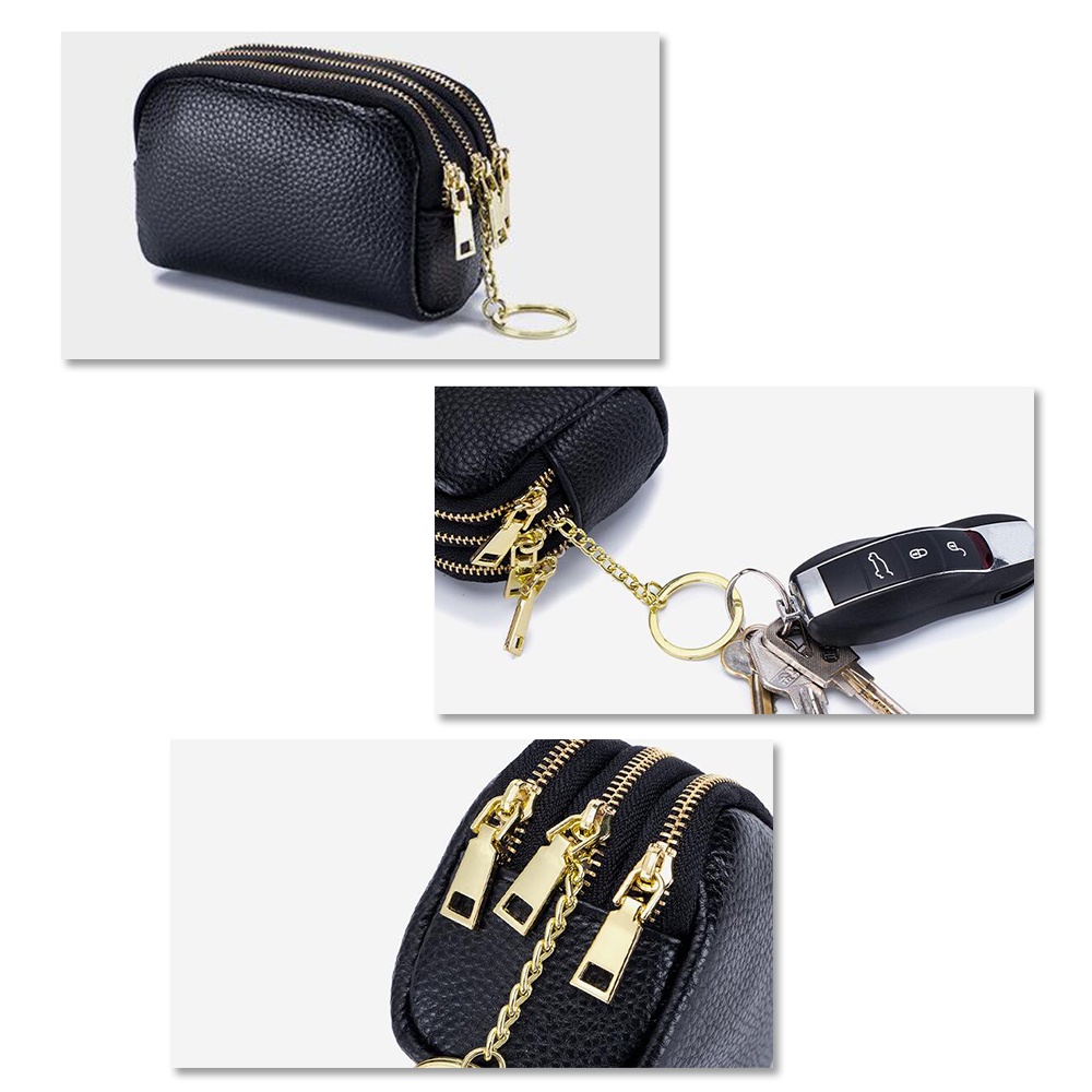 Ví Da Thật 3 Lớp Có Khóa Kéo Và Móc Khóa C40 Hàng Có Sẵn YILIA Mới Cho Nữ