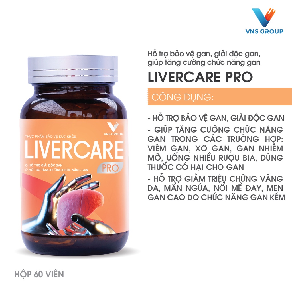 Viên uống thải độc, mát gan Livercare Pro VNS Group tăng cường chức năng gan hộp 60 viên