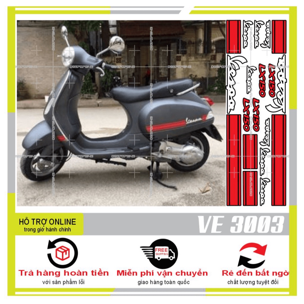 {TPHCM-FREE SHIP] TEM RỜI VESPA LX ĐỎ ĐEN